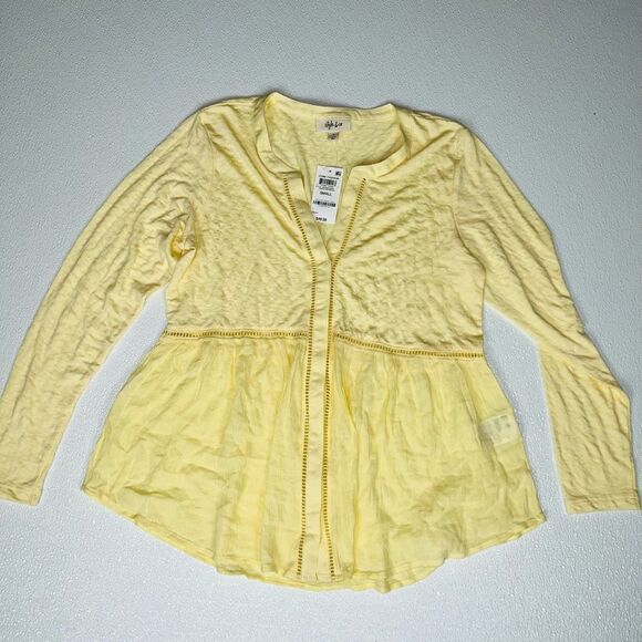 Style & Co Women's Long Sleeve V-Neck Mixed Woven Top Lemon Meringue Size S NWT - Picture 5 of 11